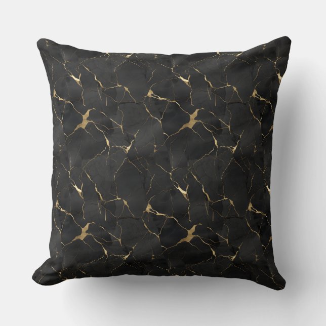 Marmerzwart & Goud Luxe  Kussen (Voorkant)