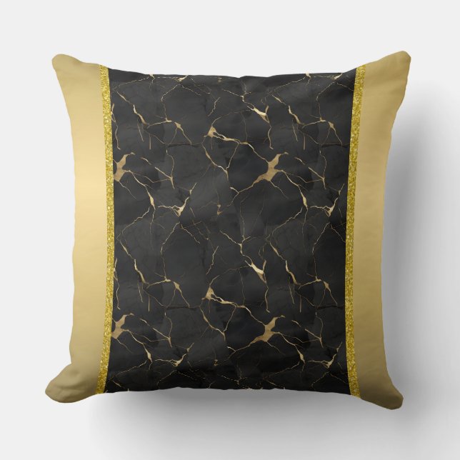 Marmerzwart & Goud Luxe Worpkussen Kussen (Voorkant)
