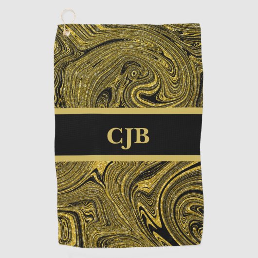 Marmerzwart gouden golfspons golfhanddoek (Voorkant)