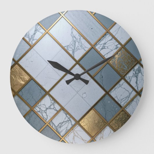 Marmor Gold Raster Luxus Geometrie Grote Klok (Voorkant)