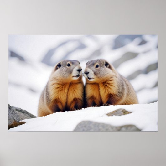Marmot Animal Natuur Wildlife Affection Caring Poster (Voorkant)