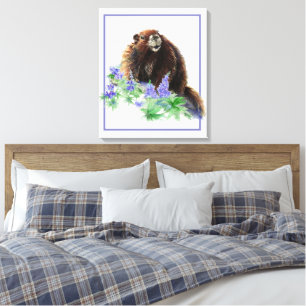 Marmot Bosmarmot Dier Aquarel Kunst in het wild Canvas Afdruk