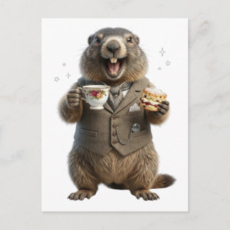 Marmot die thee drinkt aankondigingskaart