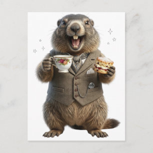 Marmot die thee drinkt feestdagenkaart