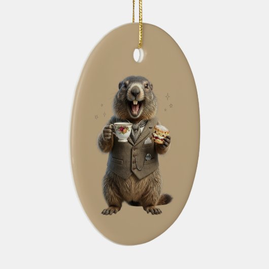 Marmot die thee drinkt keramisch ornament (Rechts)