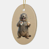 Marmot die thee drinkt keramisch ornament (Links)