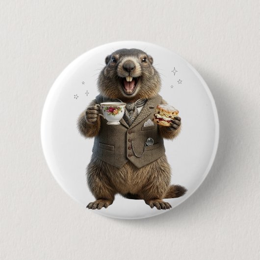 Marmot die thee drinkt ronde button 5,7 cm (Voorkant)
