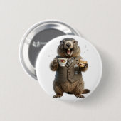 Marmot die thee drinkt ronde button 5,7 cm (Voorkant /achterkant)