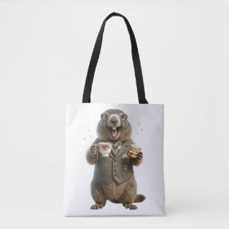 Marmot die thee drinkt tote bag