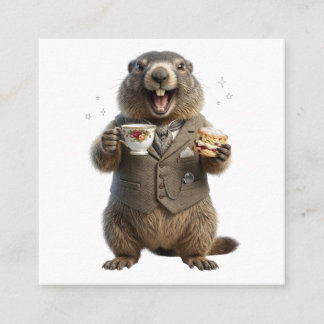Marmot die thee drinkt vierkante visitekaartje