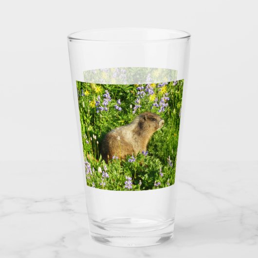 Marmot in Mount Rainier Wildbloemen Glas (Voorkant)
