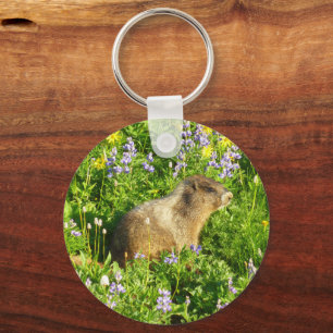 Marmot in Mount Rainier Wildbloemen Sleutelhanger