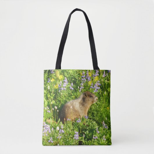 Marmot in Mount Rainier Wildbloemen Tote Bag (Voorkant)