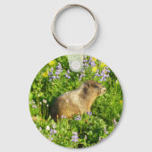 Marmot in Mount Rainier Wilde Bloemen Sleutelhanger (Voorkant)
