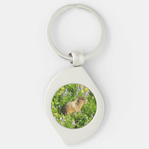 Marmot in Mount Rainier Wilde Bloemen Sleutelhanger