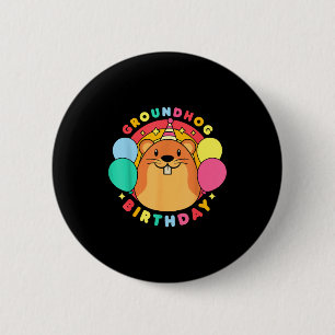 Marmotdag Verjaardagsfeest Hoed Ballonnen Retro 60 Ronde Button 5,7 Cm