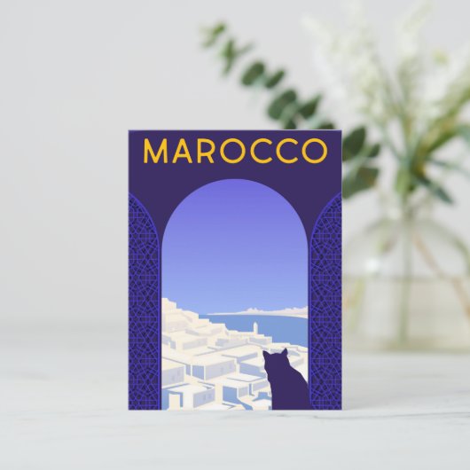 *~* Marocco Marokko Briefkaart Cat Window Ledge Bl (Staand voorkant)
