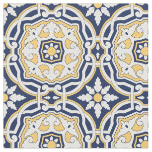 Marokkaans Abstracte 2 - blauw, geel Stof