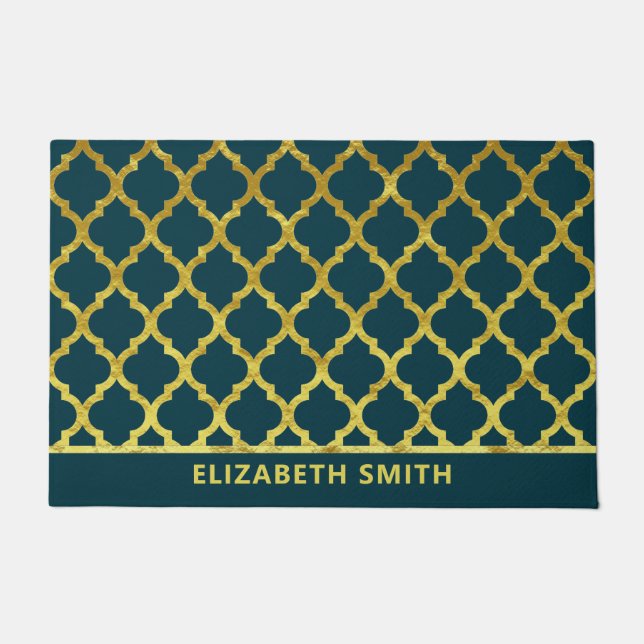 Marokkaans Arabesque Gold en blauw Deurmat (Voorkant)