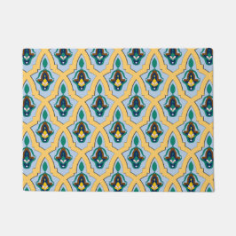 Marokkaans Arabisch traceriepatroon in blauw en ge Deurmat