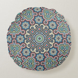 Marokkaans blauw & Blauwgroen patroon Rond Kussen