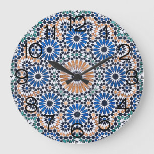 Marokkaans Blauw Bloempatroon Grote Klok