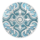 Marokkaans Blauw Marmer & Parel Keramische Knop (Voorkant)