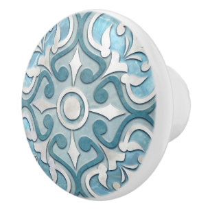 Marokkaans Blauw Marmer & Parel Keramische Knop