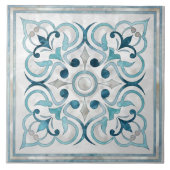 Marokkaans Blauw Marmer & Parel Tegeltje (Voorkant)