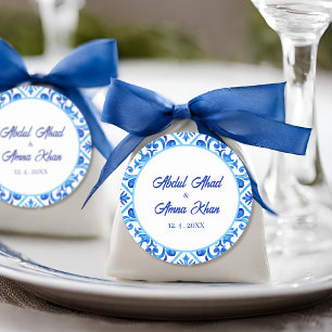 Marokkaans Blauw Patroon Islamitische Moslim Bruil Ronde Sticker