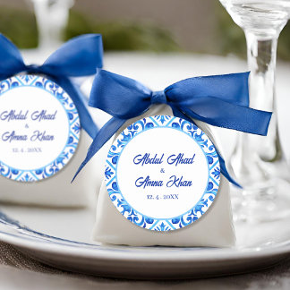 Marokkaans Blauw Patroon Islamitische Moslim Bruil Ronde Sticker