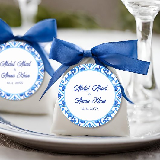 Marokkaans Blauw Patroon Islamitische Moslim Bruil Ronde Sticker