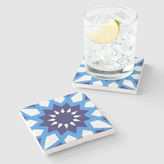 Marokkaans blauw-wit patroon stenen onderzetter (Zijkant)