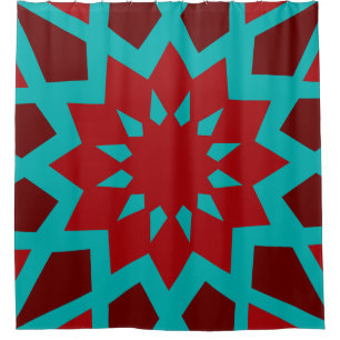 Marokkaans Blauwgroen en rood patroon Douchegordijn