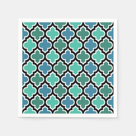 Marokkaans Blauwgroen Turquoise Blue Quatrefoil Pa Servetten (Voorkant)