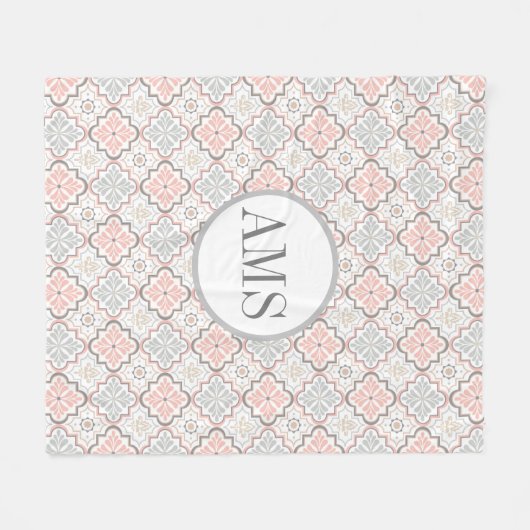 Marokkaans bloemmonogram gepersonaliseerd fleece deken (Voorkant (Horizontaal))