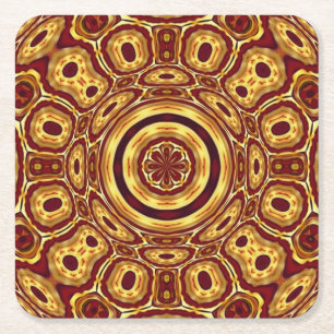 Marokkaans Boho Rood Goud Abstract Patroon Kartonnen Onderzetters