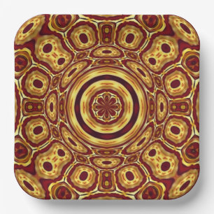 Marokkaans Boho Rood Goud Abstract Patroon Papieren Bordje