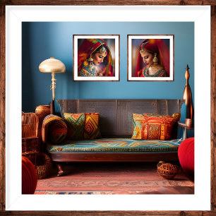 Marokkaans decor Room red Blue Gold oranje Poster