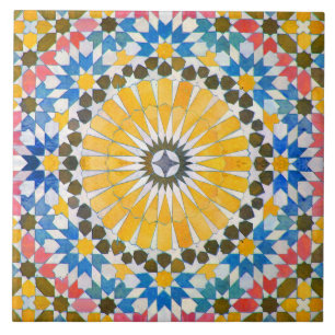 Marokkaans design in blauw, geel en roze tegel tegeltje