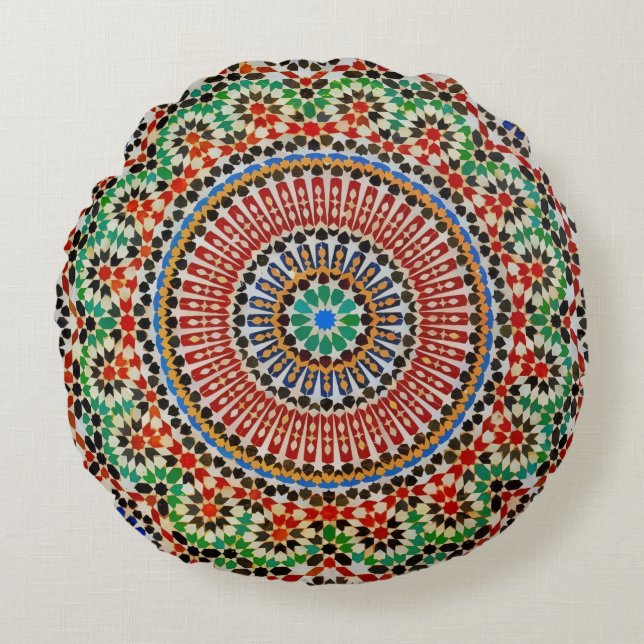 Marokkaans geometrisch patroon  rond kussen (Voorkant)