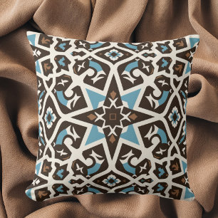 Marokkaans Geometrisch Sierkussen van blauw en aar