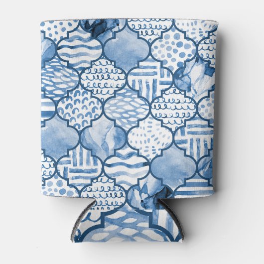 Marokkaans geometrisch, waterverf naadloos patroon blikjeskoeler (Voorkant)