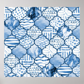 Marokkaans geometrisch, waterverf naadloos patroon poster