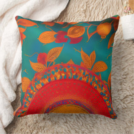 Marokkaans goud rood oranje turquoise blauw herfst kussen