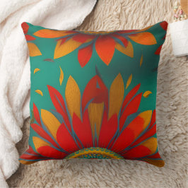 Marokkaans goud rood oranje turquoise blauwe bloem kussen