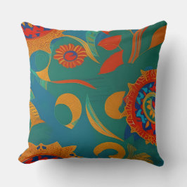 Marokkaans goudrood oranje blauw blad Mandela Kussen