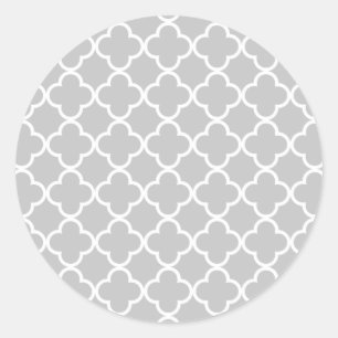 Marokkaans grijs wit quatrefoliepatroon ronde sticker