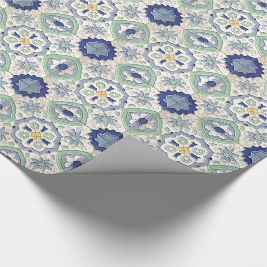 Marokkaans groen en blauw afdrukken cadeaupapier (Hoek)