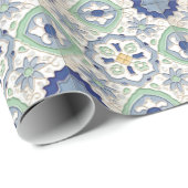 Marokkaans groen en blauw afdrukken cadeaupapier (Rol Hoek)